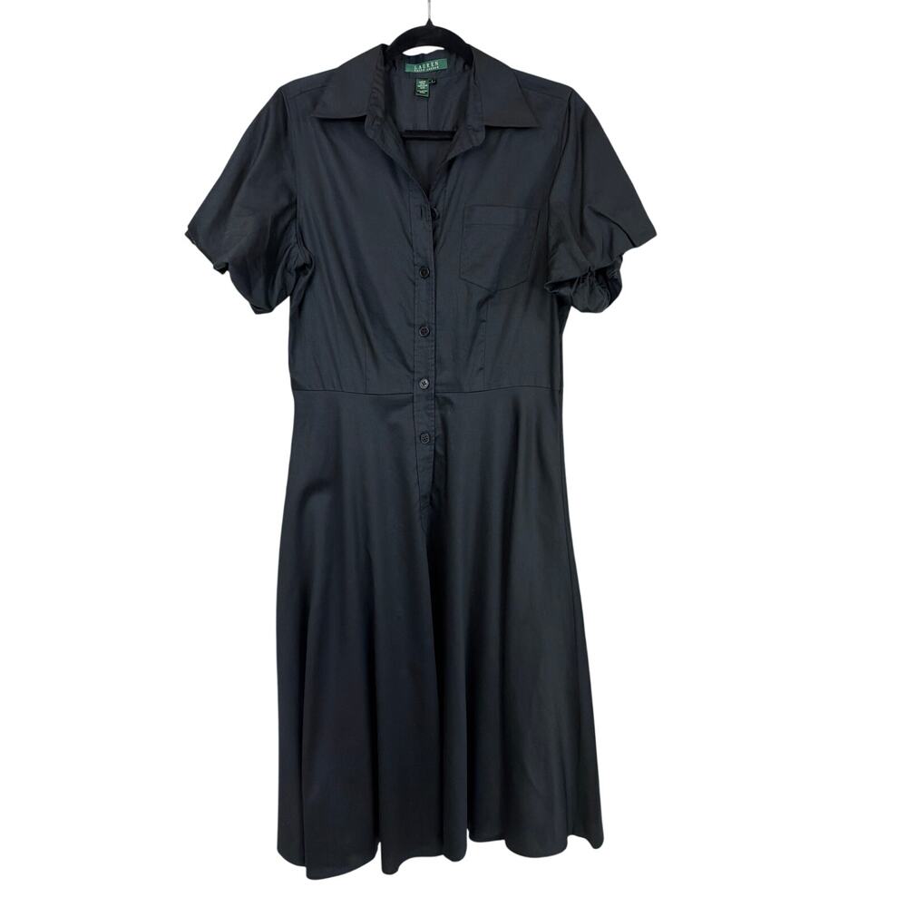 Lauren Ralph Lauren Black Short Sleeve Button Up Shirt Dress Size 8